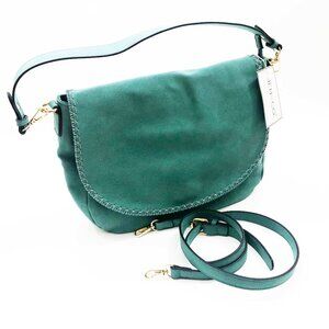 Jen & Co Jess Vegan Stitched Shoulder Bag Faux Suede Faun Blue 15x11x3.5 inches